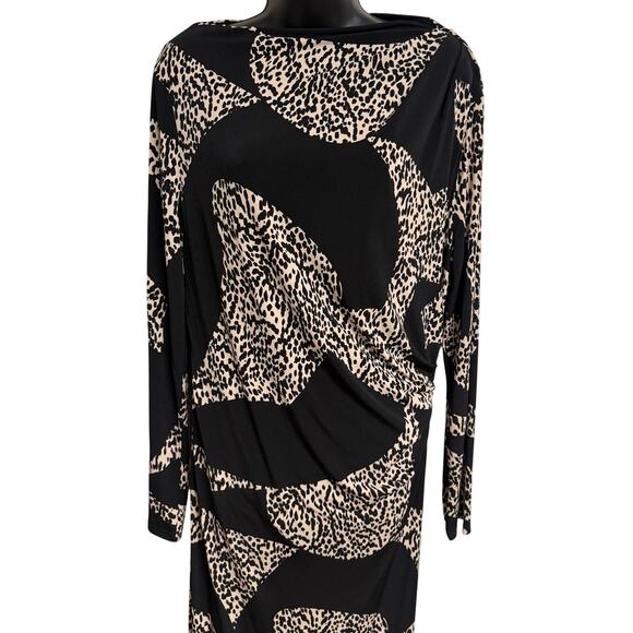 Donna Morgan Women Maxi Dress 16 Bodycon Long Sleeve Black Cream Stretch New - Picture 2 of 11